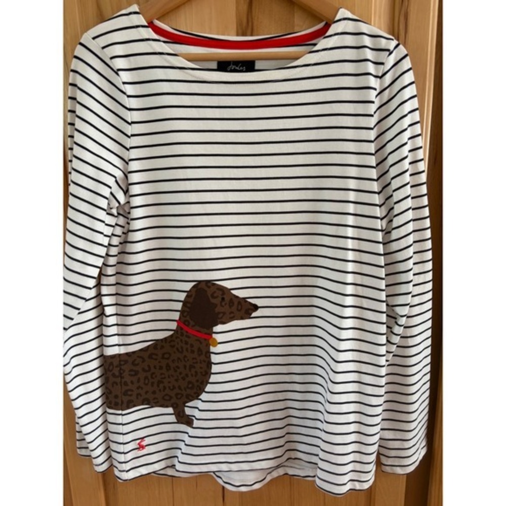 Joules Harbour Print Striped Dachshund Leopard Dog Top Navy White US 6